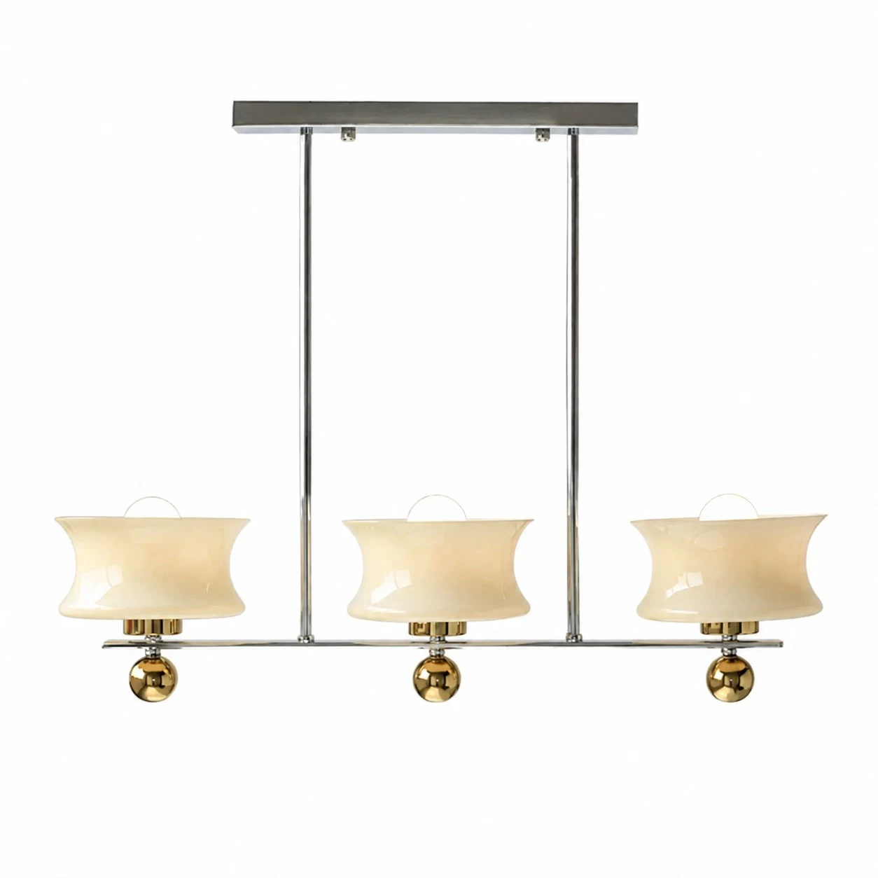 Linear 3-light cream glass chandelier