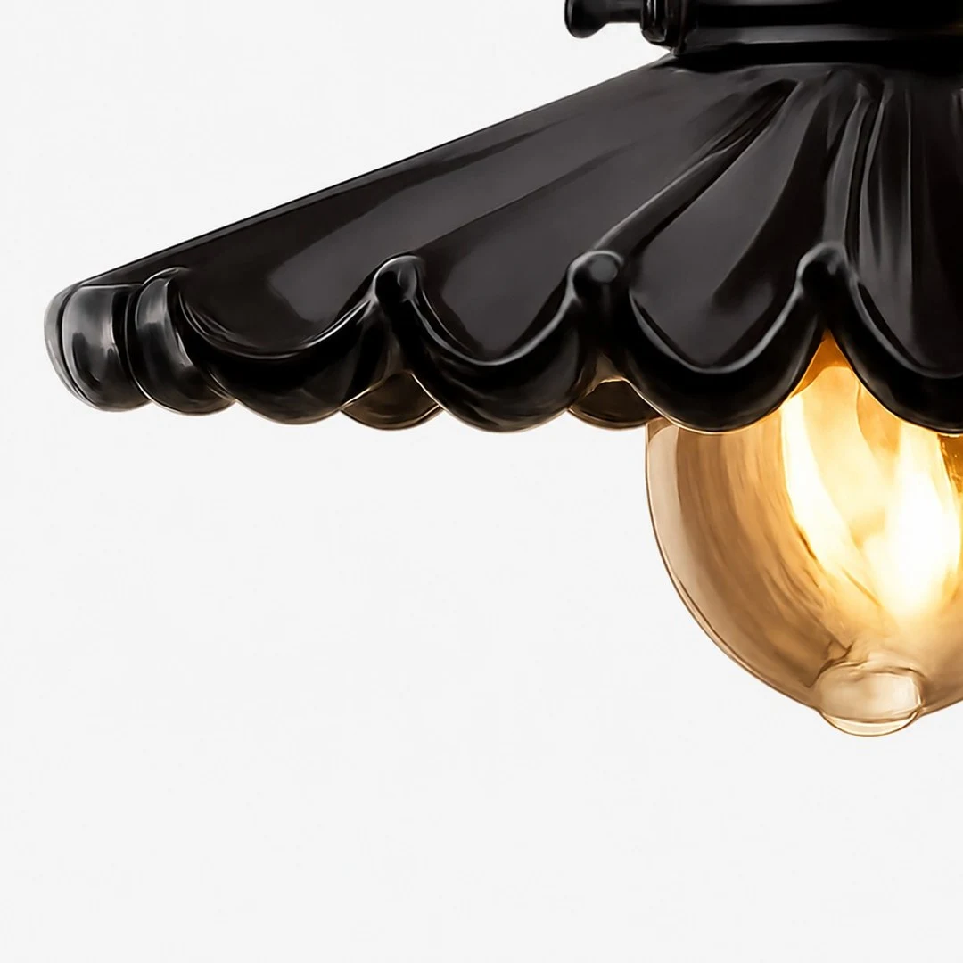 Glossy black ceramic pleated shade detail