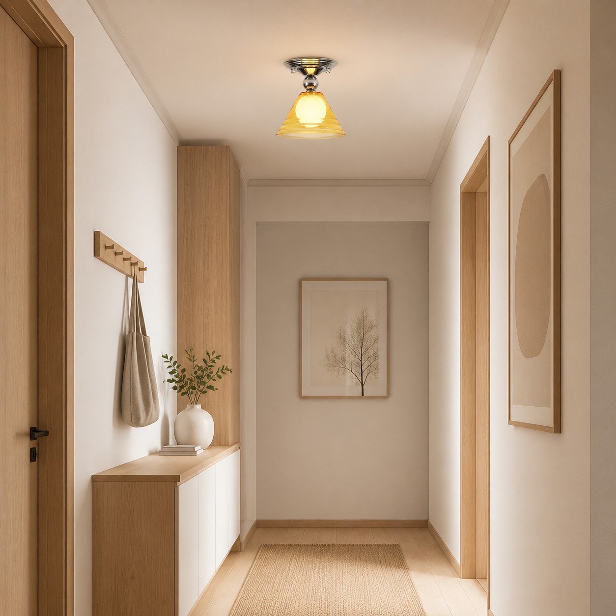 Light Yellow Glass Pendant Light With Chrome Canopy