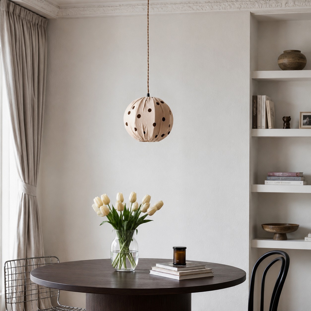 Cream polka dot pendant lamp in a calm interior