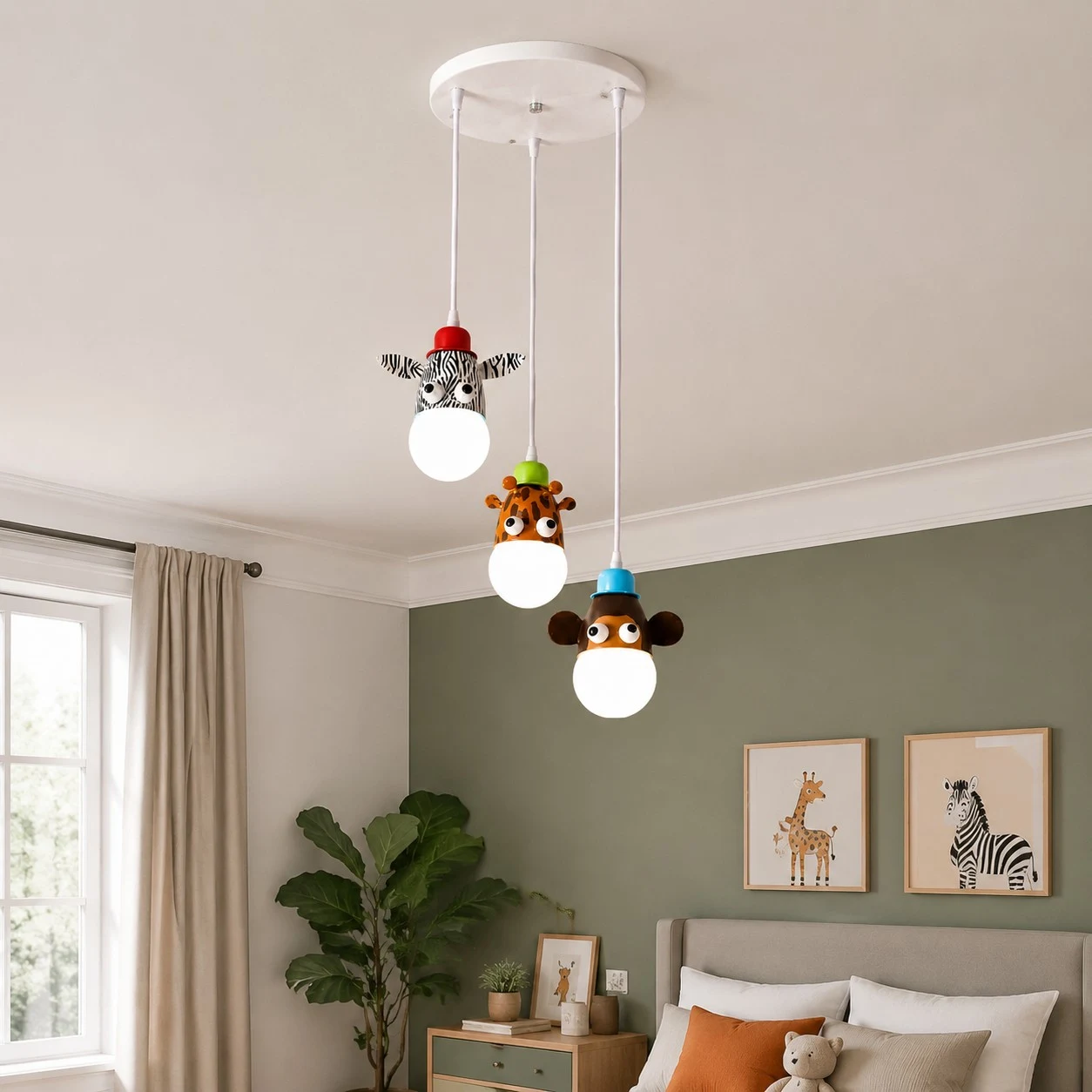 Kids animal pendant light playroom scene