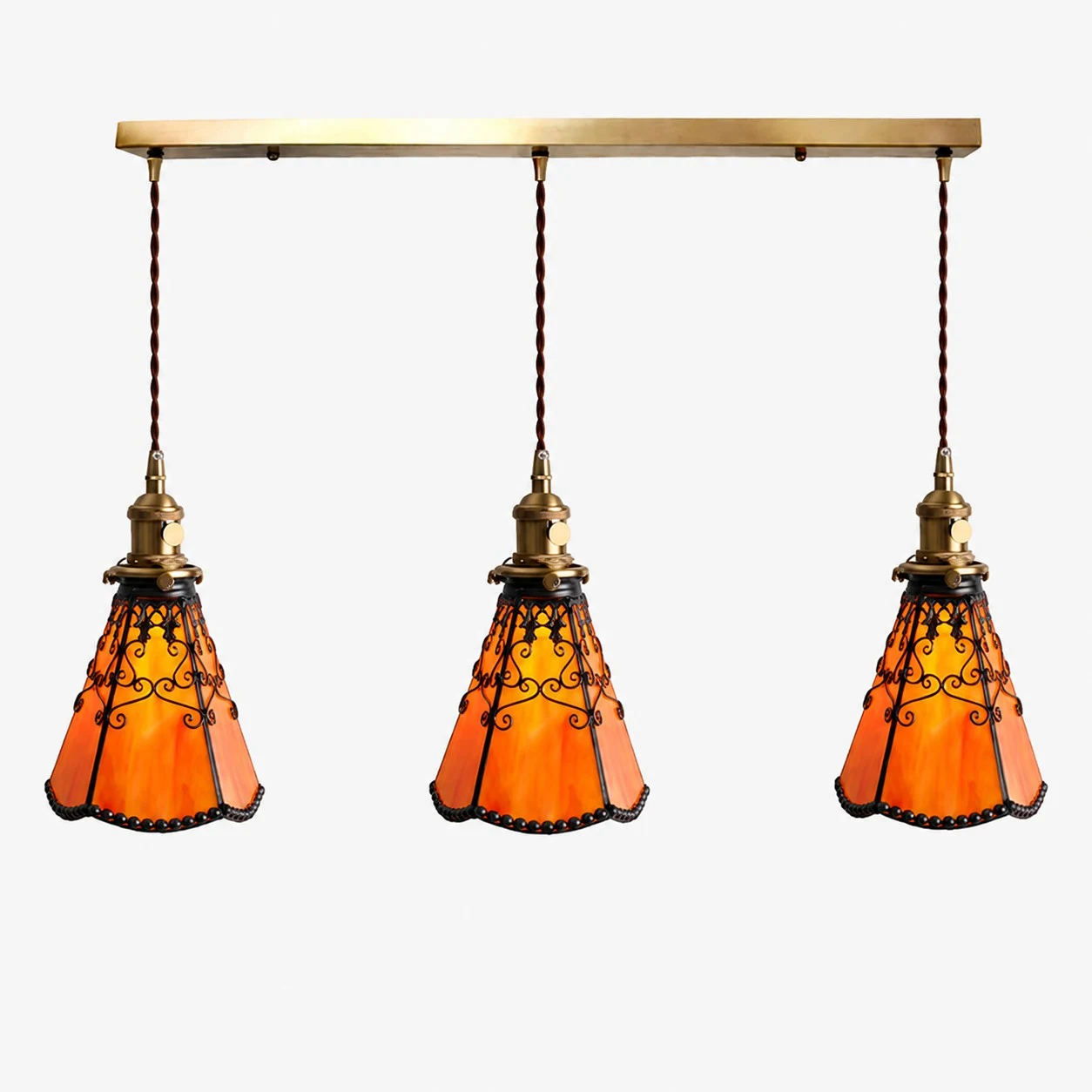 orange red three-light linear pendant