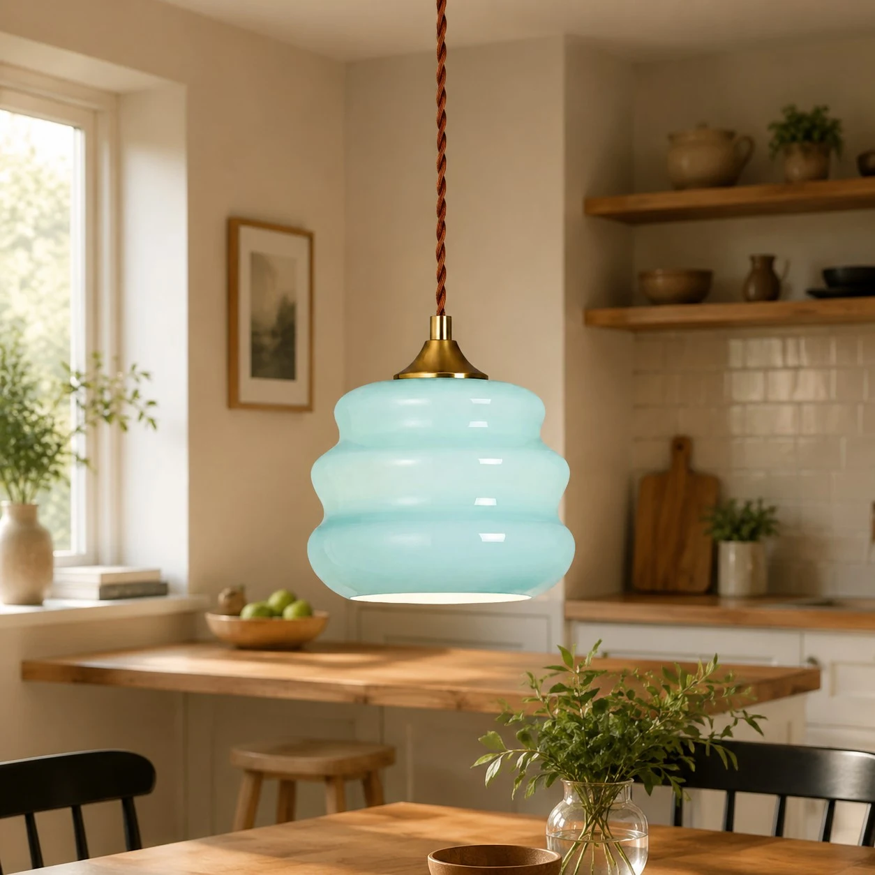Pendant light over dining table