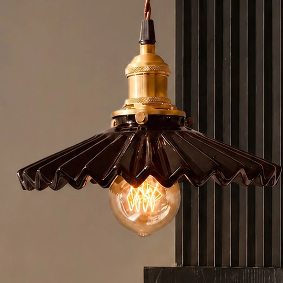 Pleated Ceramic Pendant Light detail image