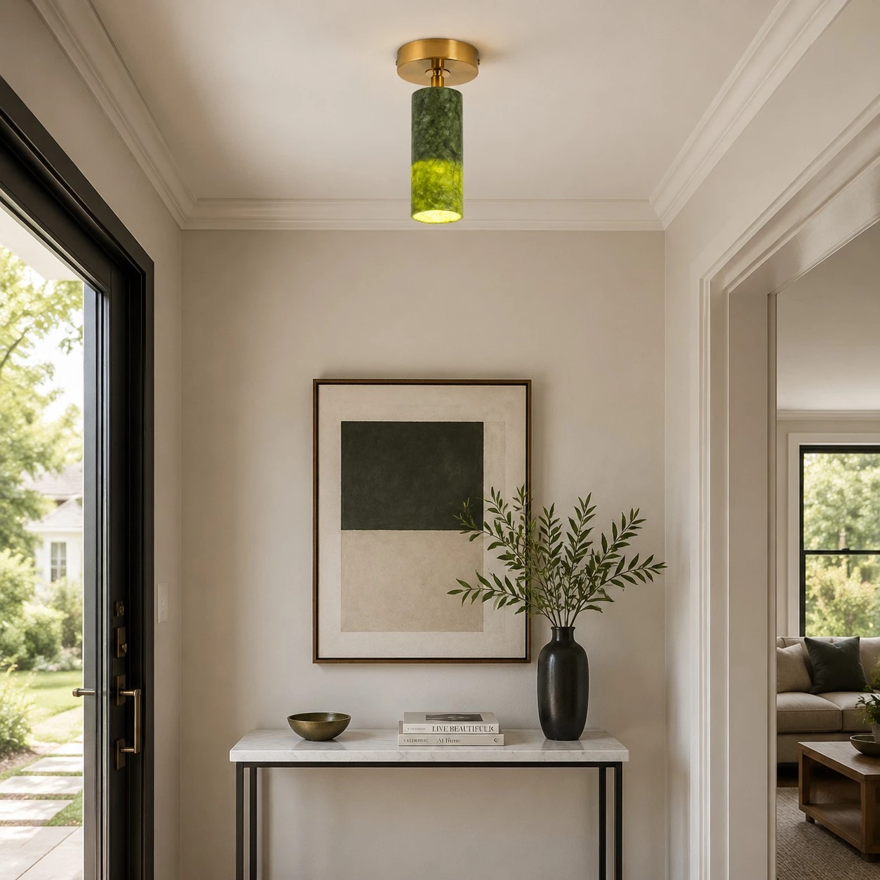 Green jade brass ceiling light detail 06