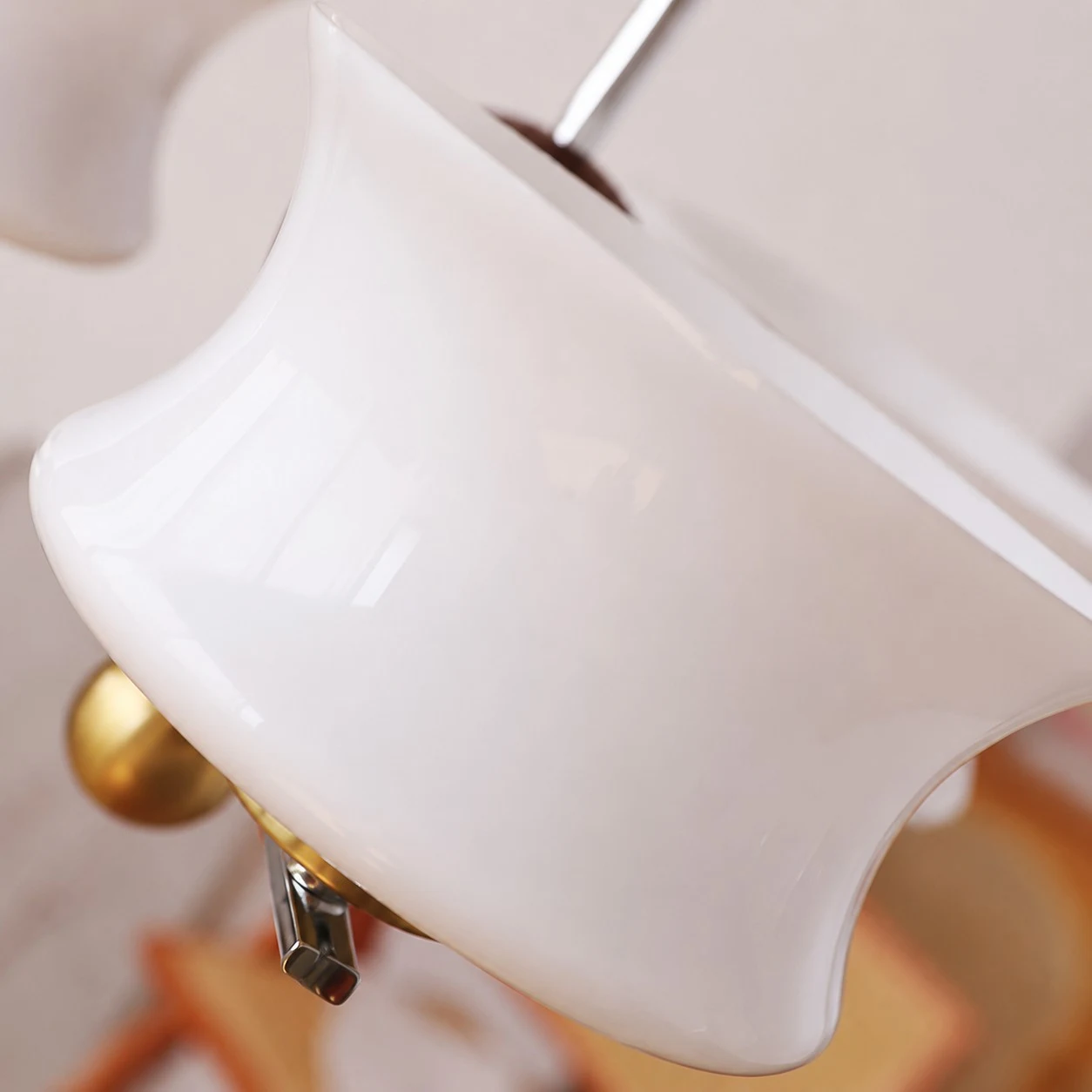 Close view of the white glass shade