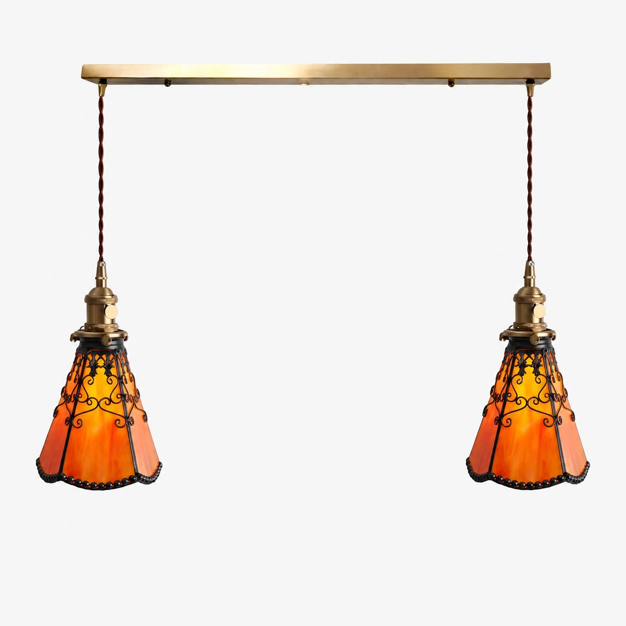 orange red two-light linear pendant