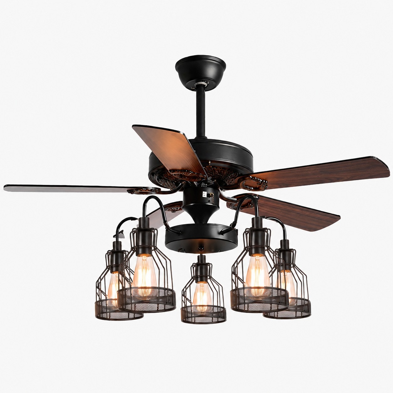 Style C wood blades five-light ceiling fan