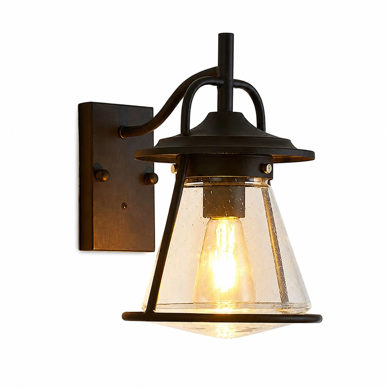 Black Glass Outdoor Wall Lantern Sconce