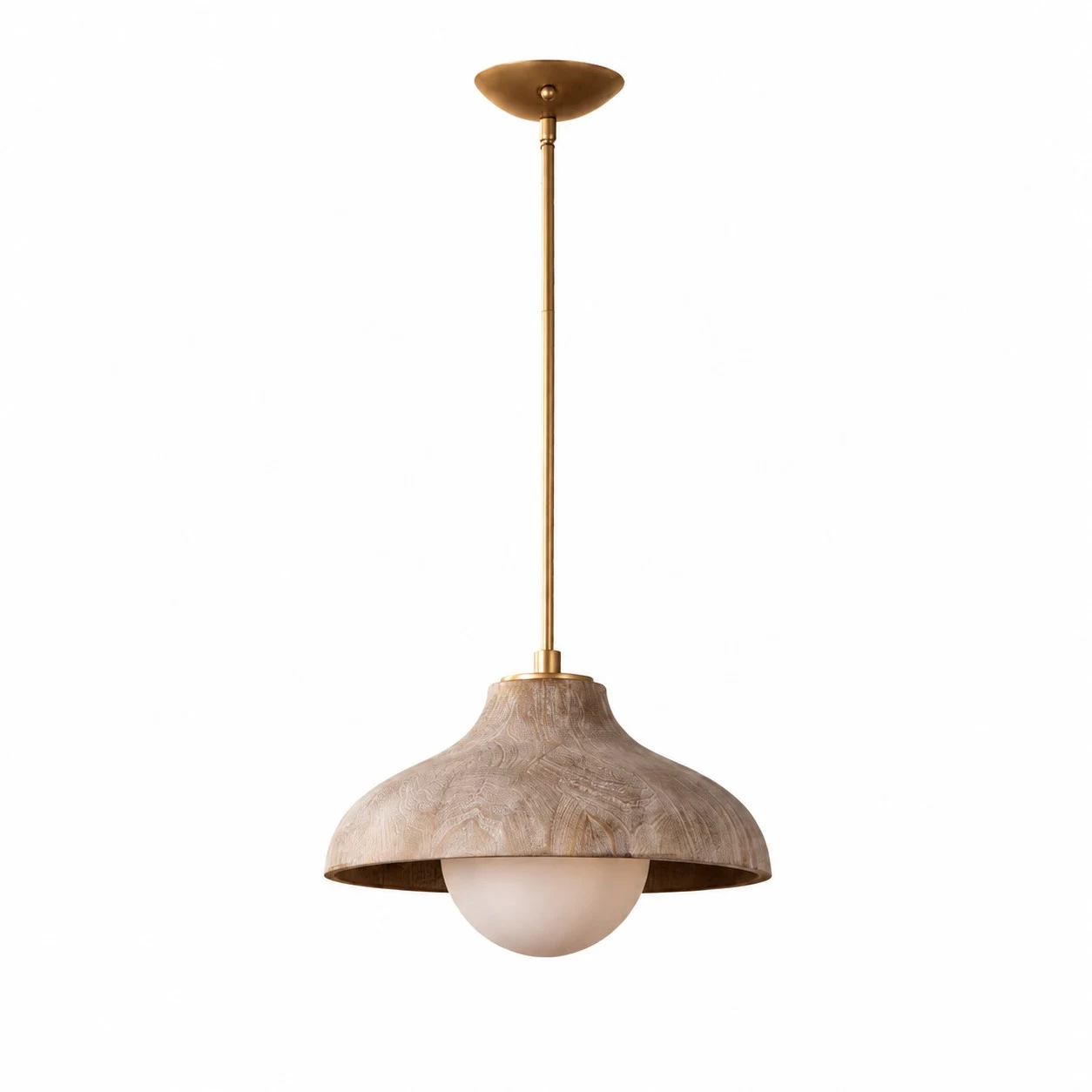 Natural wood and glass pendant lamp, 38 cm shade