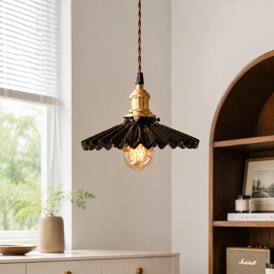 Pleated Ceramic Pendant Light scene image