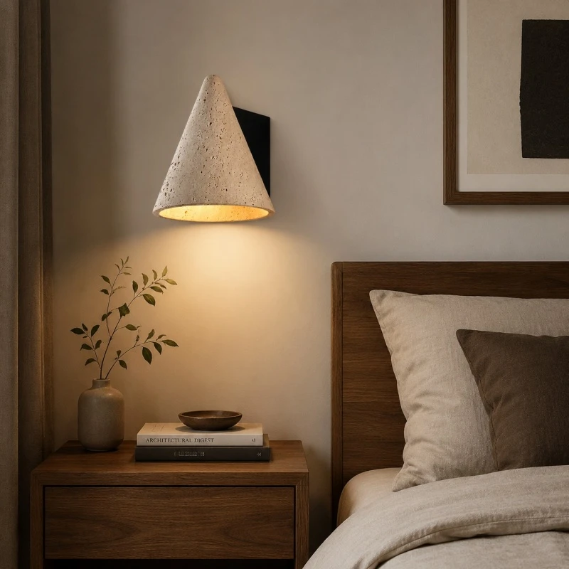 Bedside wall sconce warm night scene