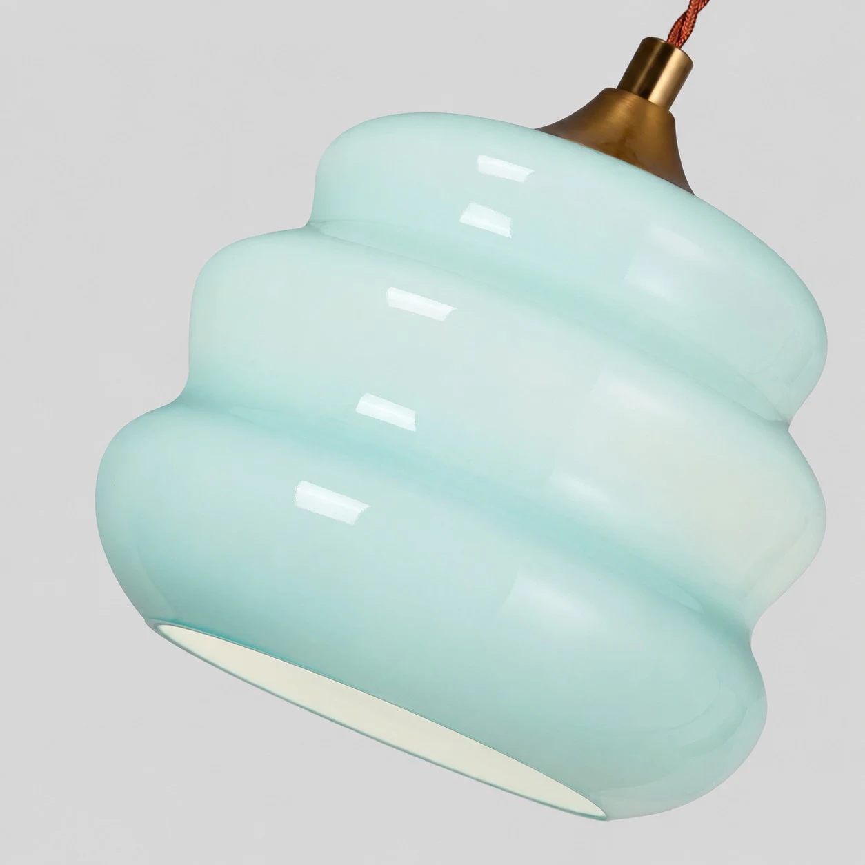 Close view of ribbed blue glass shade