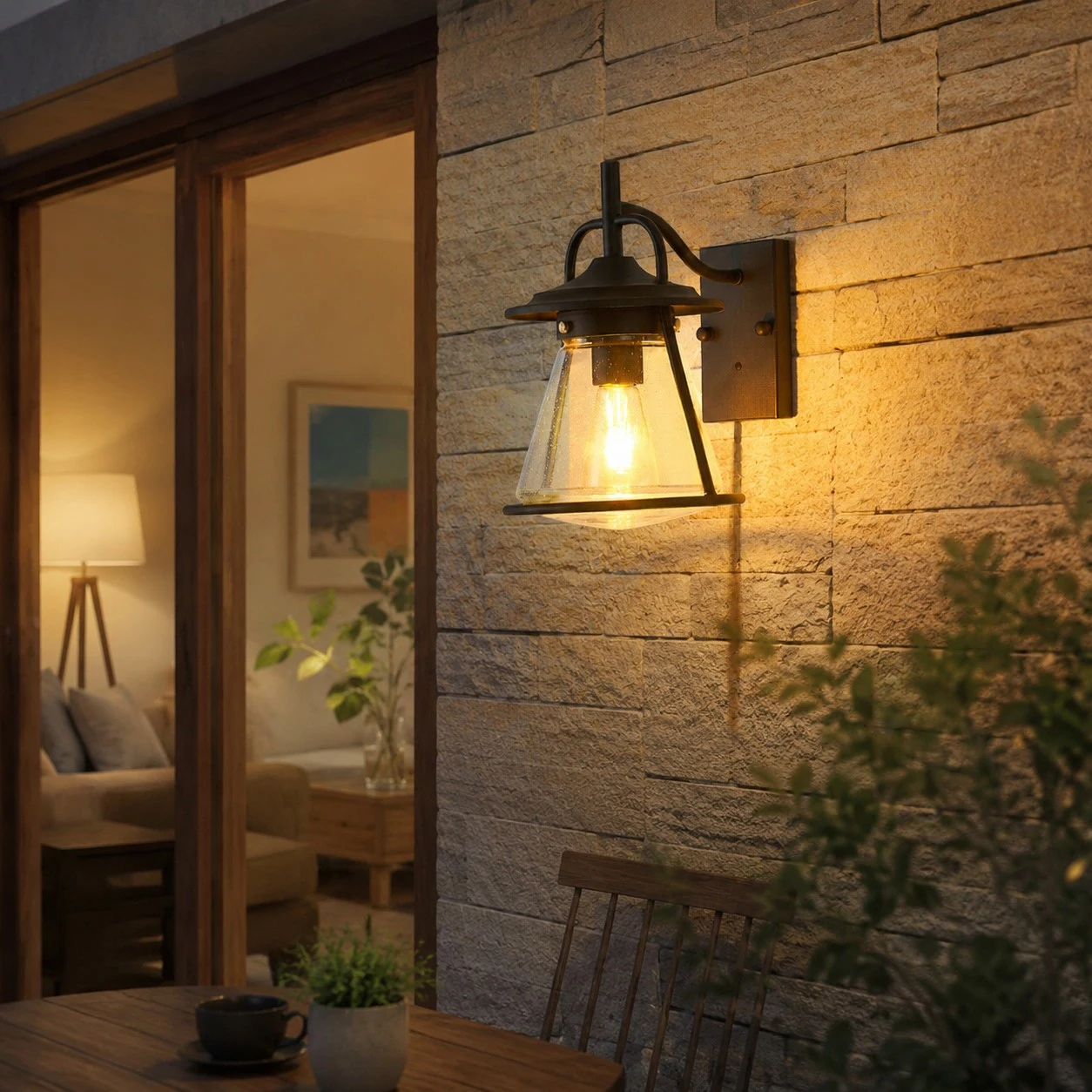 Black Glass Outdoor Wall Lantern Sconce