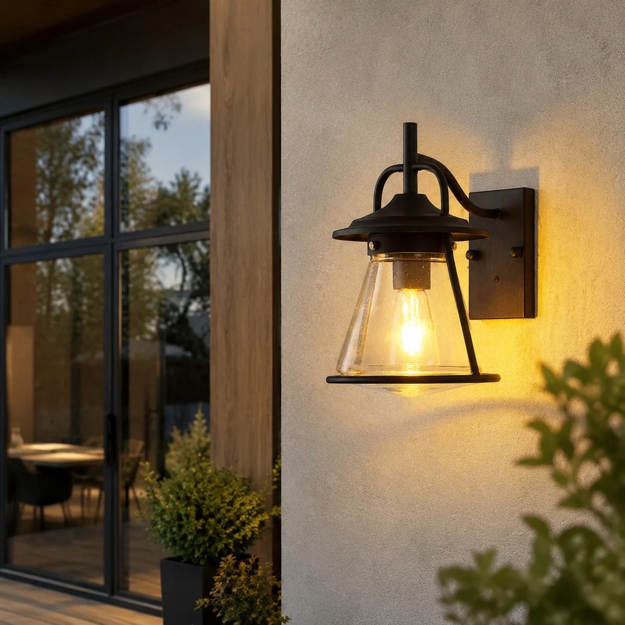 Black Glass Outdoor Wall Lantern Sconce