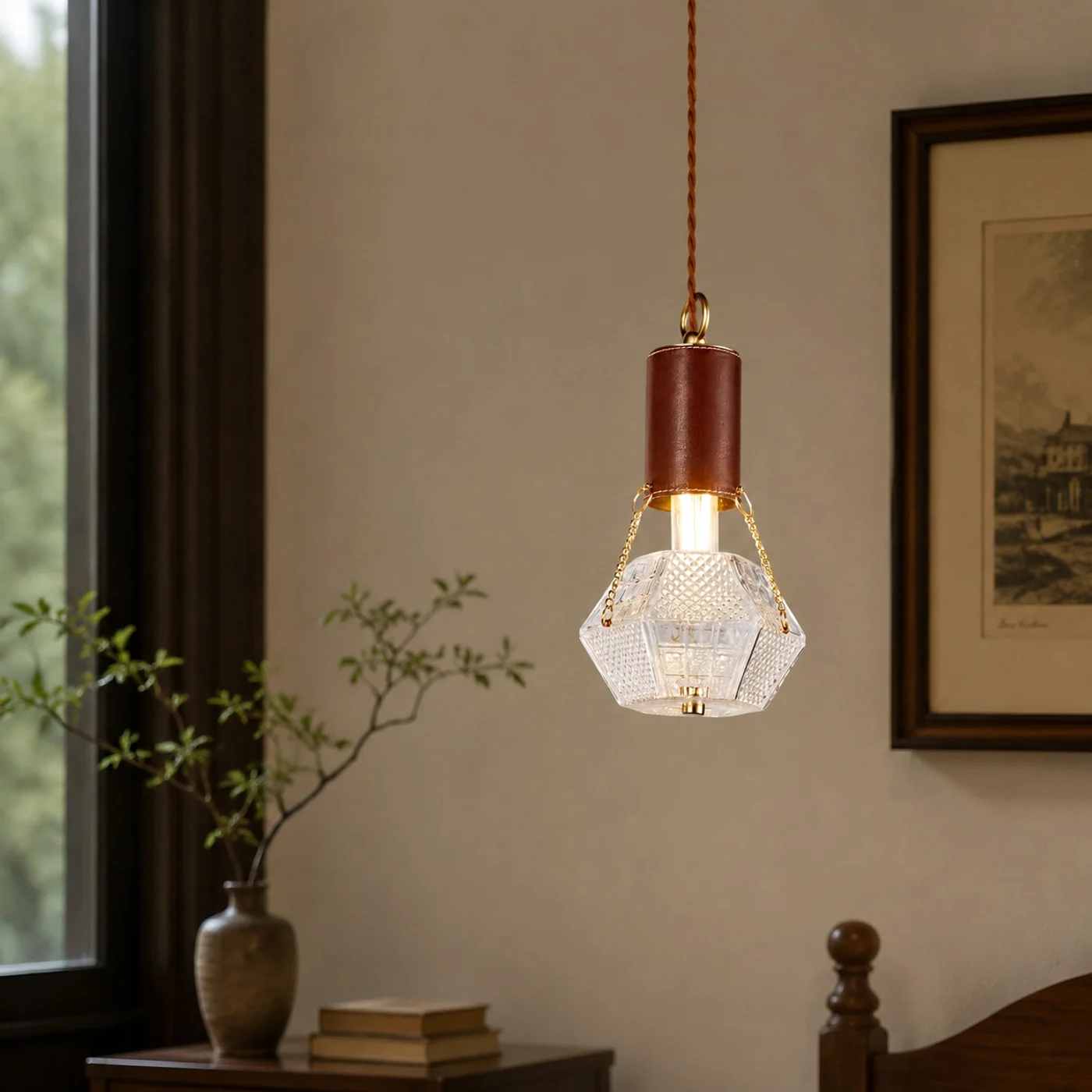Prismatic French Leather Pendant Light 7