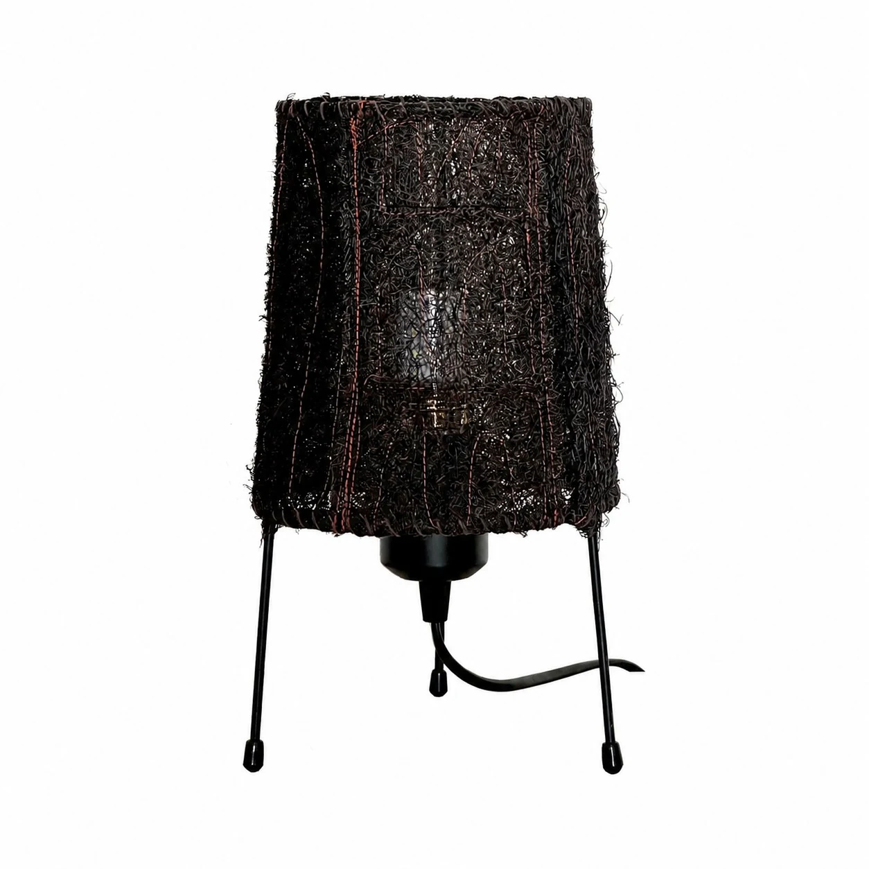 Black plant fiber table lamp on white background