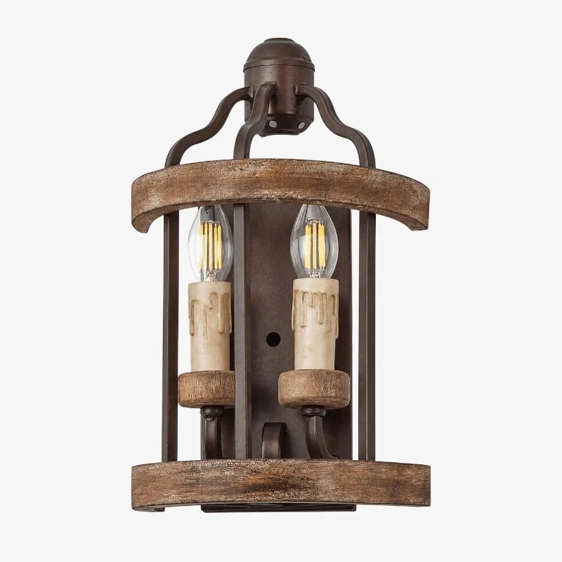 Rustic wood and iron wall sconce small size