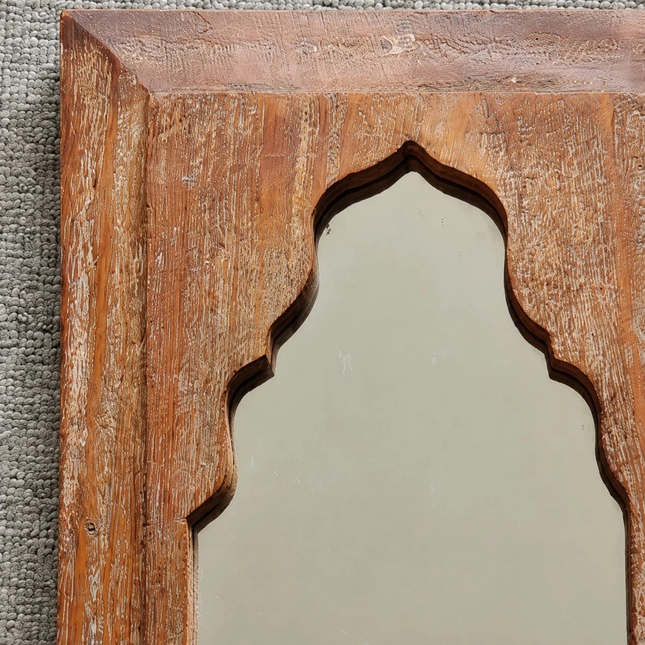 Rustic Carved Wood Arch Wall Mirror image 6