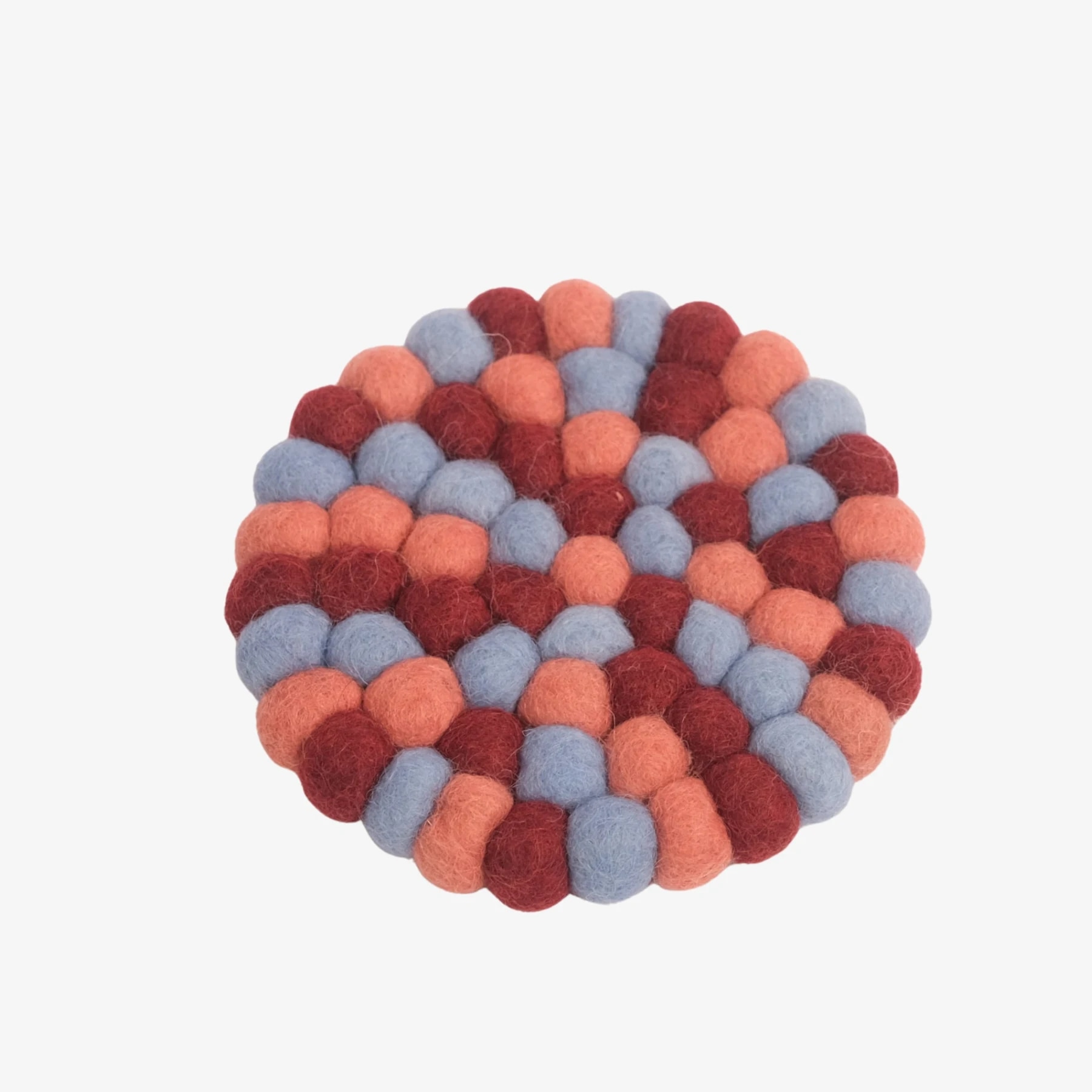 Coral blue handmade felt ball coaster