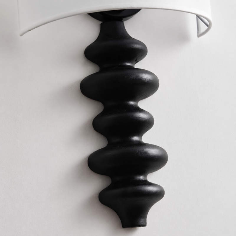 Ebony sculpted wall lamp body close detail