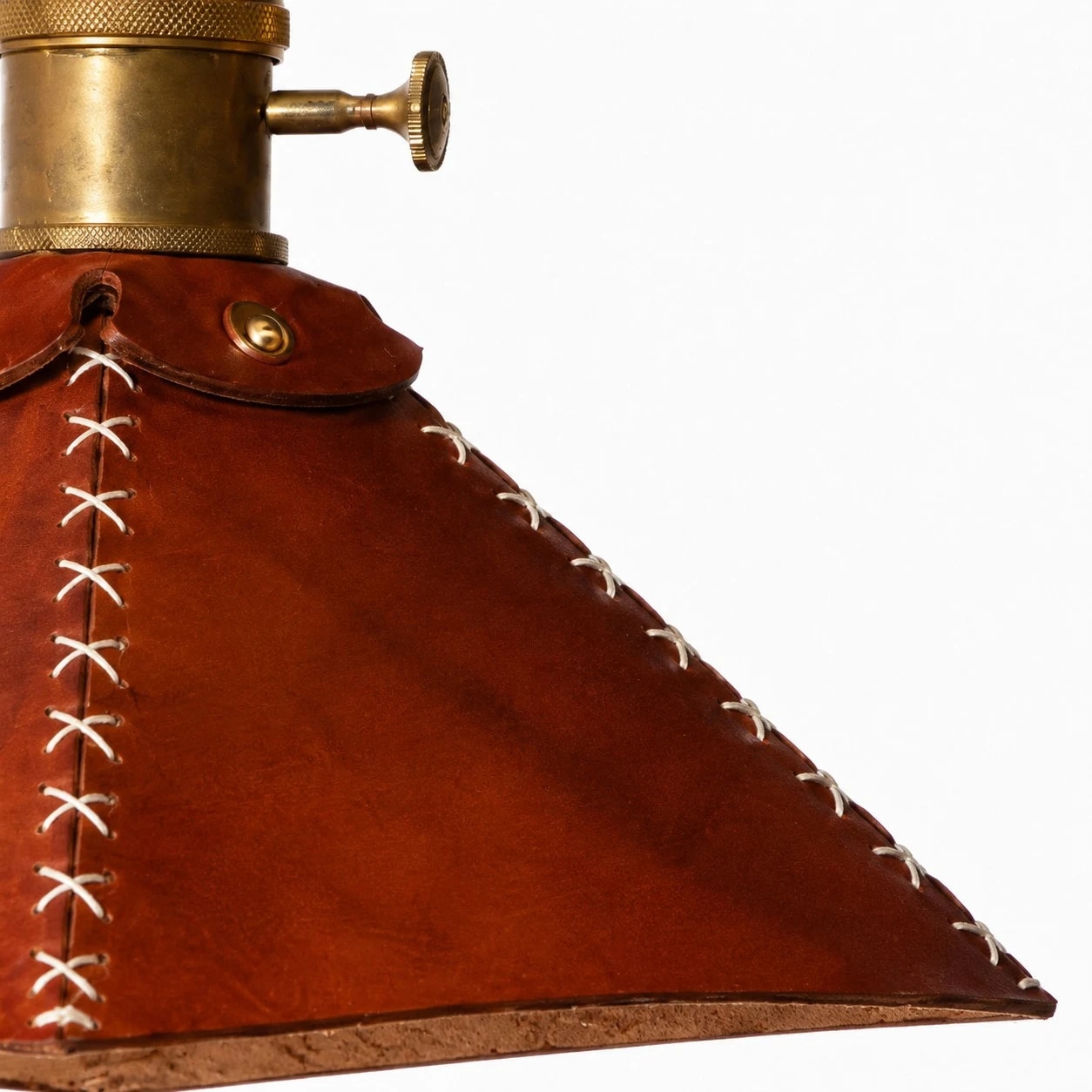 Pyramid leather shade corner and stitched seam detail