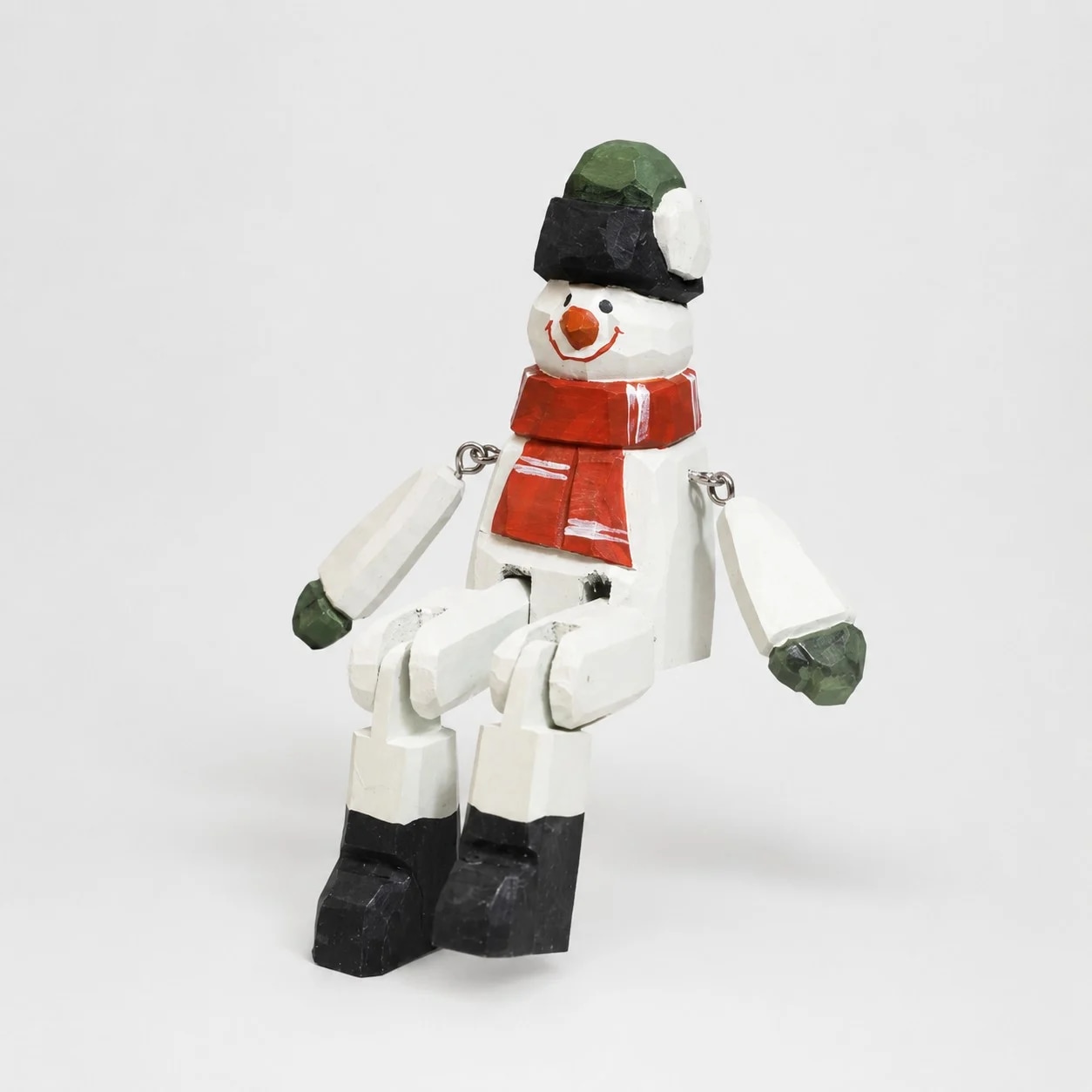 Hand-carved wooden santa snowman ornament