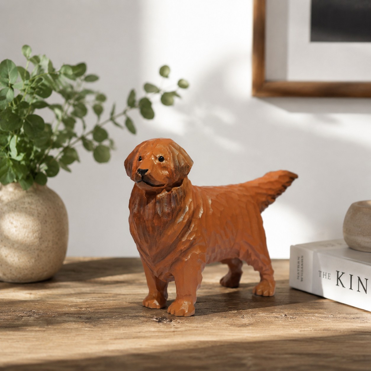 Warm brown dog ornament on a console table