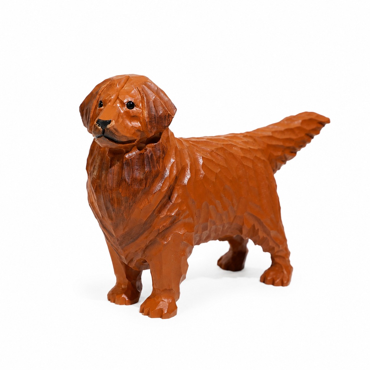 Warm brown wood-tone golden retriever desk ornament full view