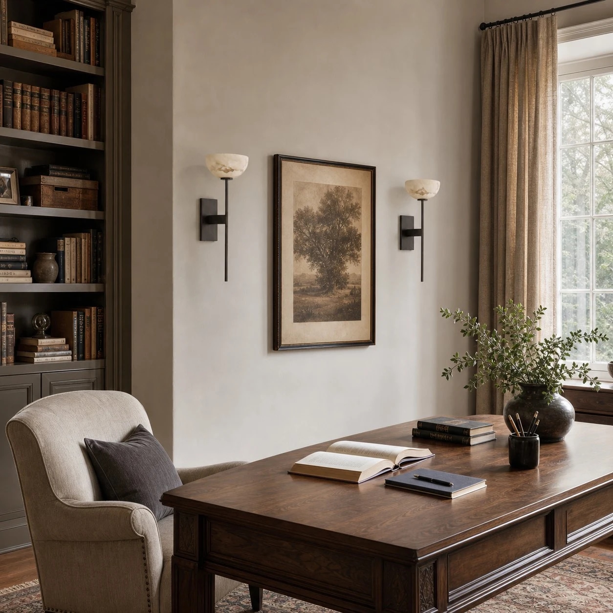 Spanish marble wall sconces in a study setting