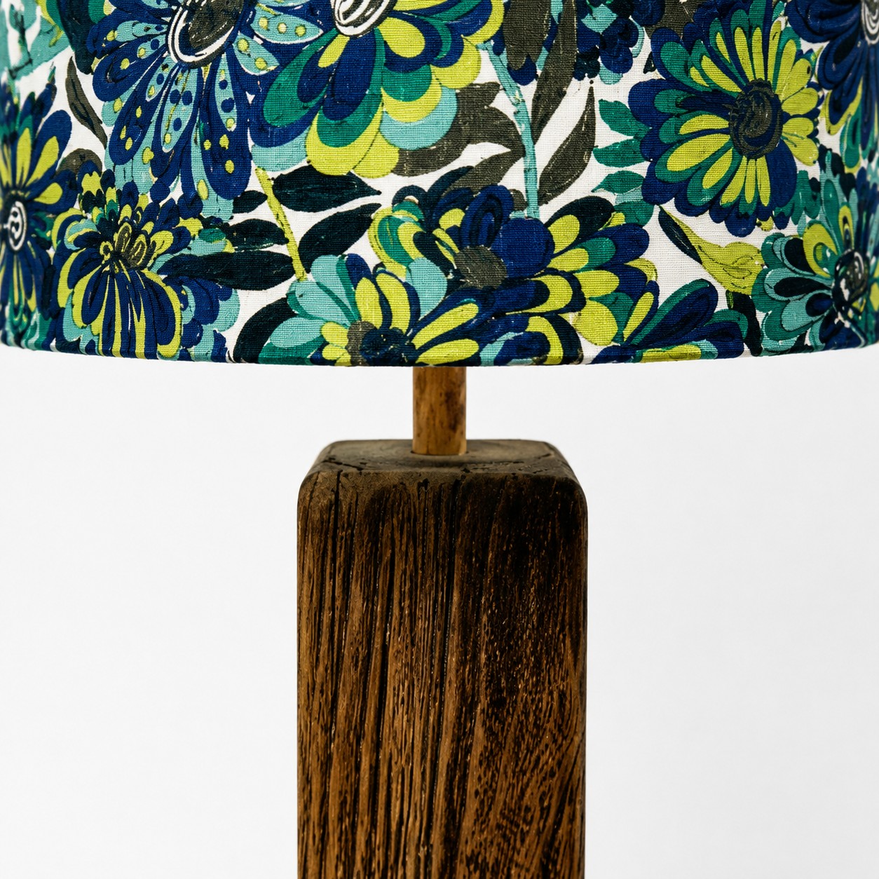 Colorful printed fabric table lamp in a styled interior