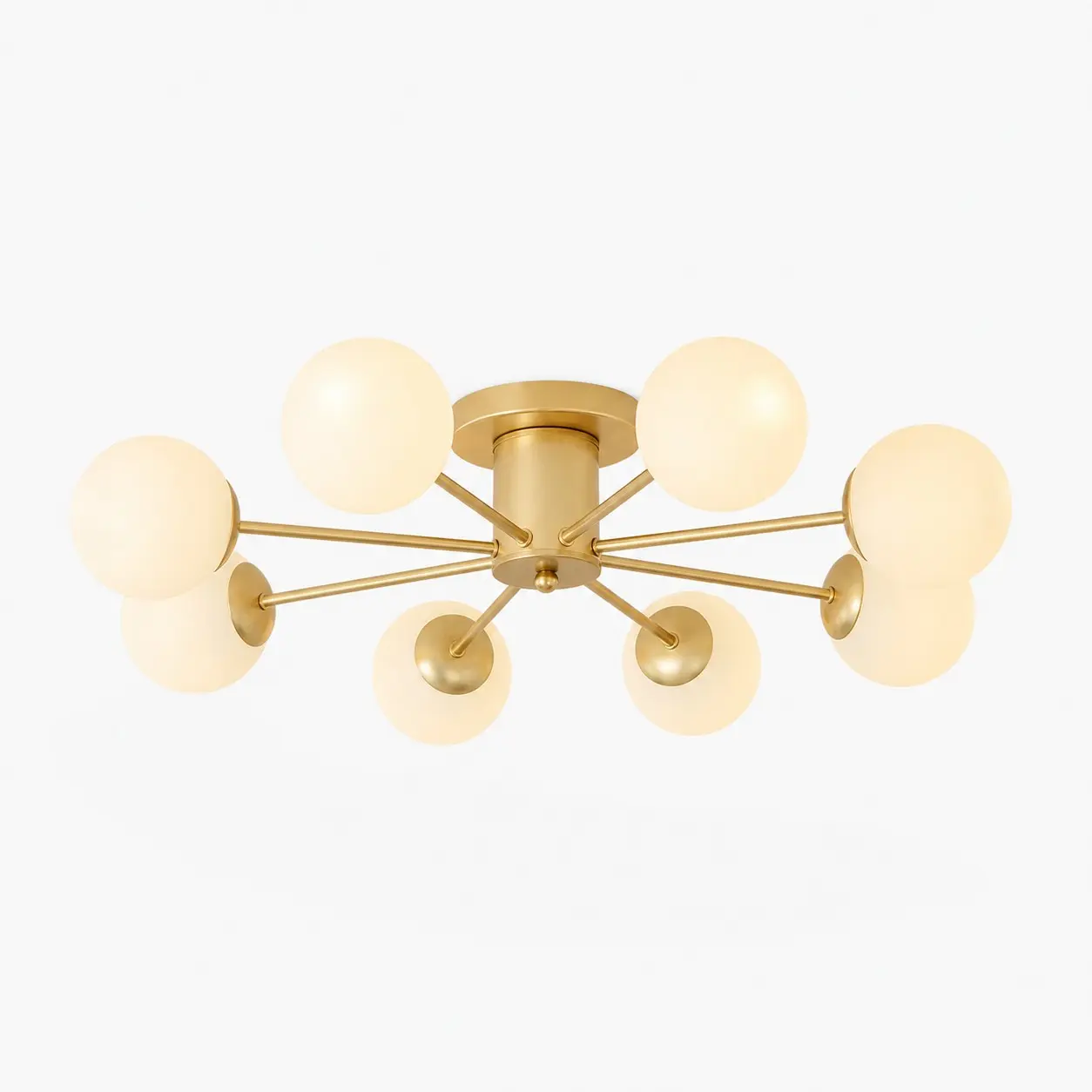 Gold brass and glass ceiling light with 8 heads