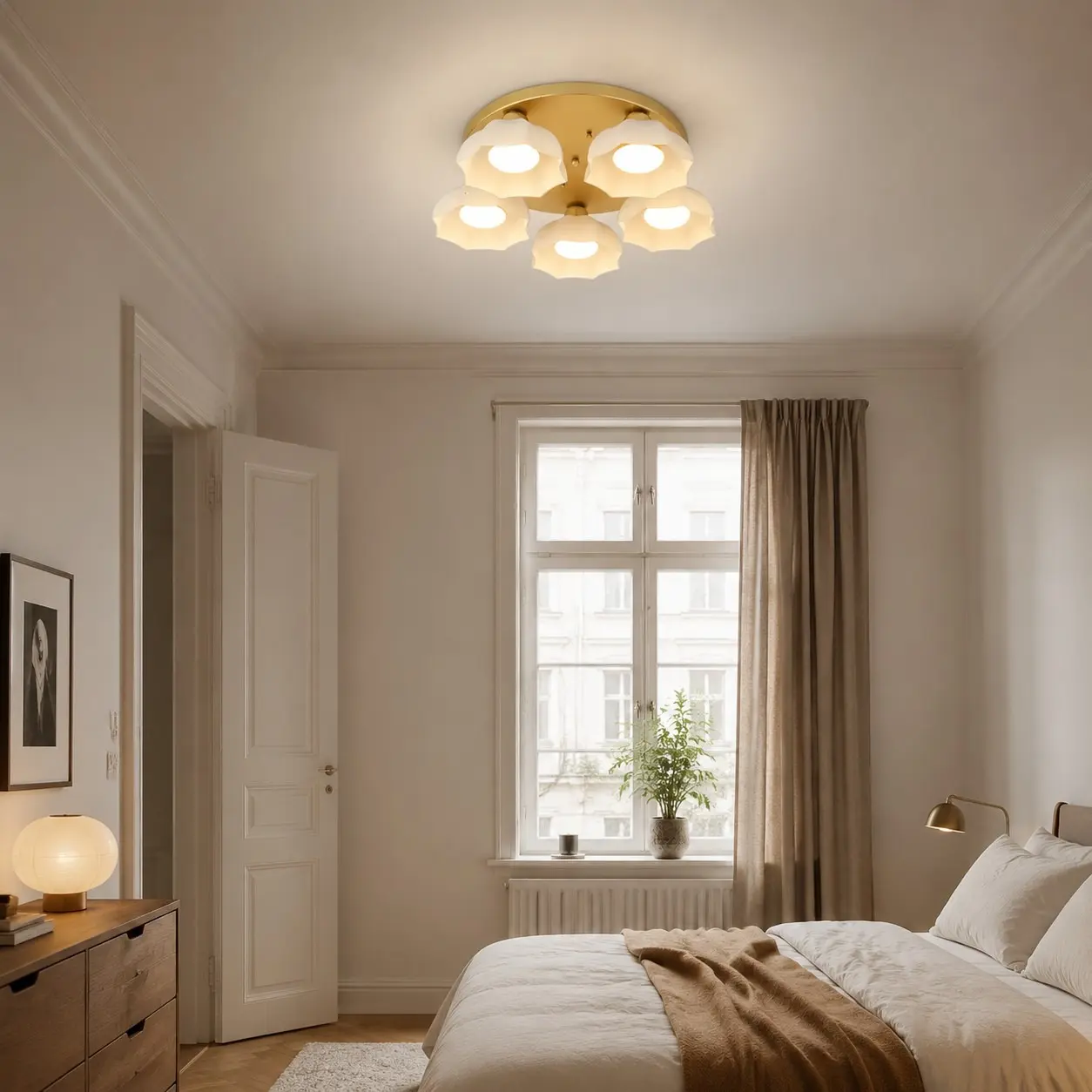 Contemporary bedroom ceiling light scene