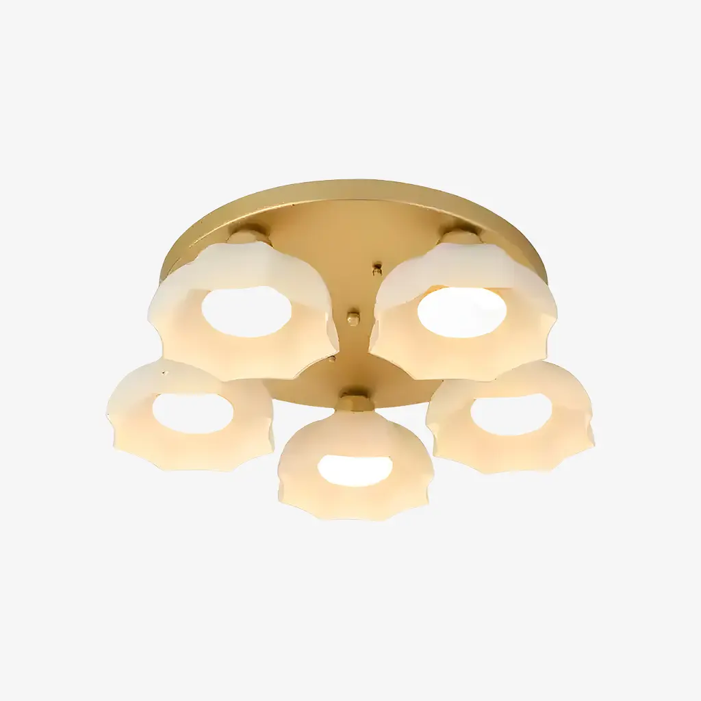 Gold and white glass ceiling light with 5 heads
