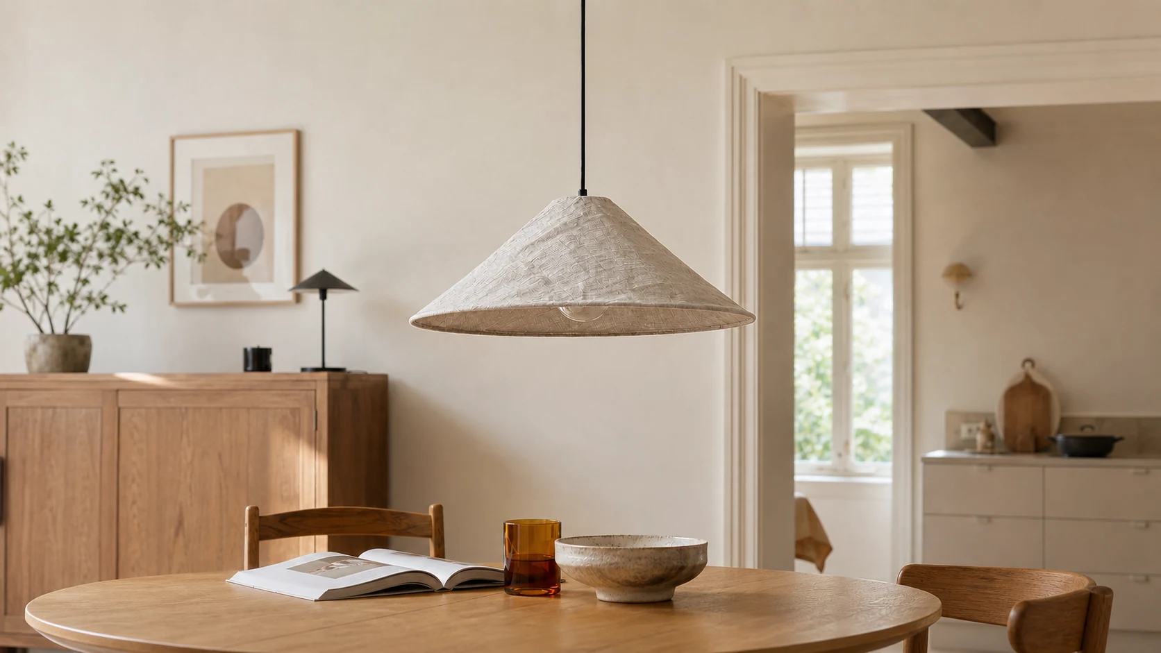 Siya collapsible linen shade in a warm interior scene