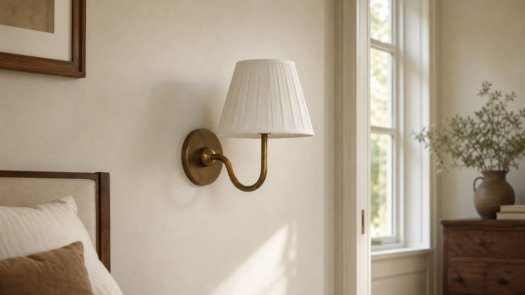 Luvora pleated-shade wall sconce in a refined horizontal interior scene