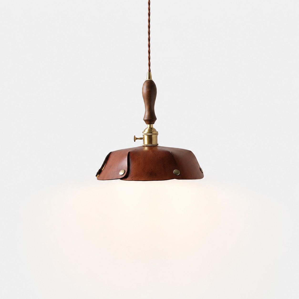 Single Pendant Vintage Brown Leather Shade Dia. 25 cm / 9.8 in
