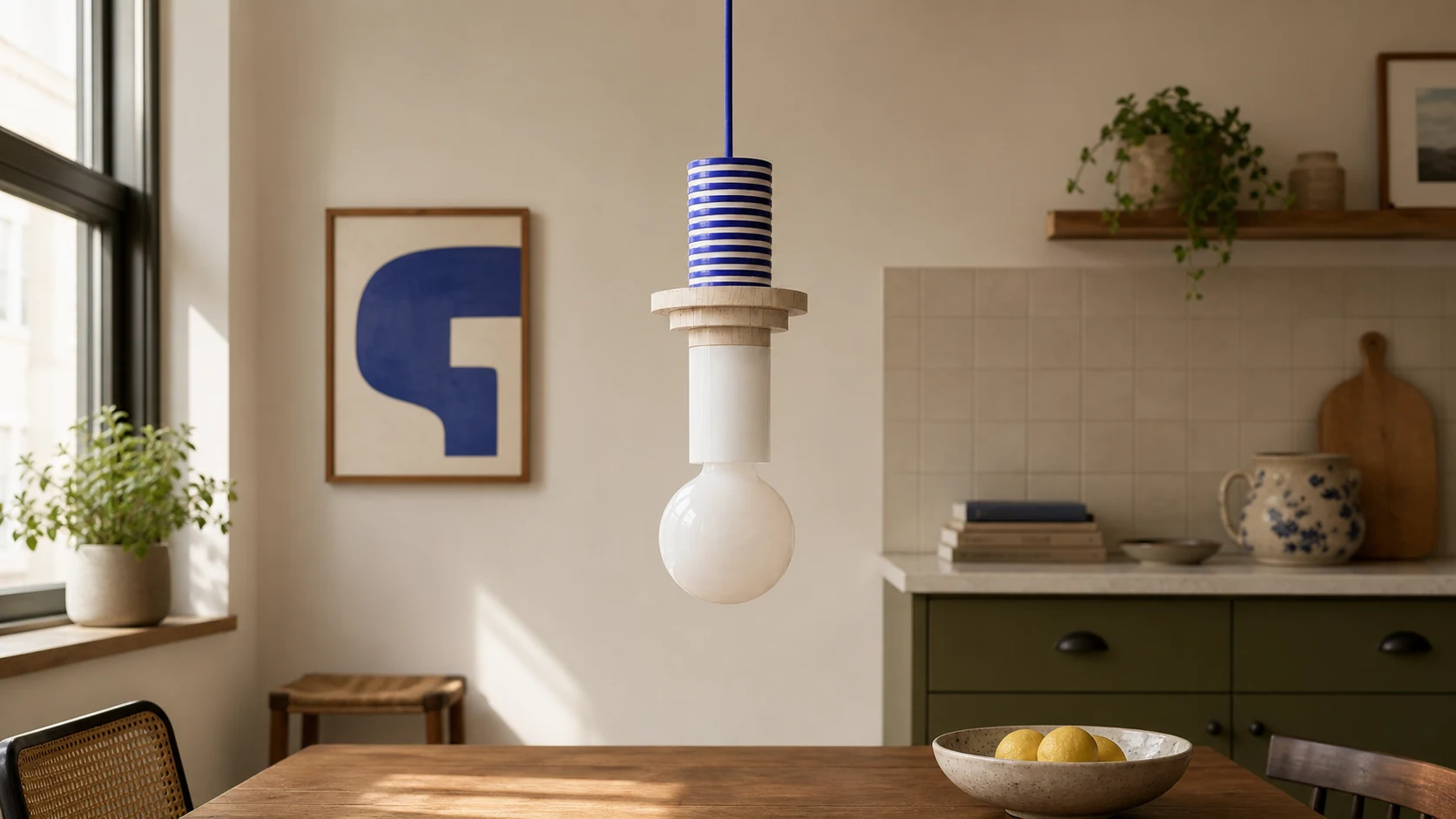Colored Wood Blocks LED Pendant Light in a bright interior scene