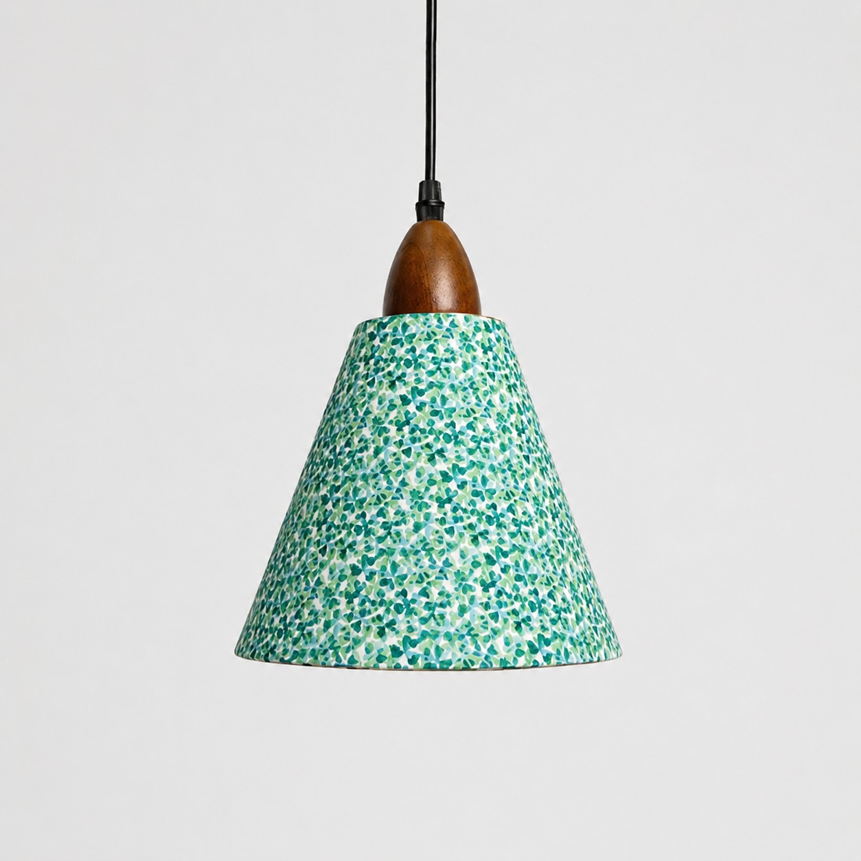 Small clover floral cone pendant light front view