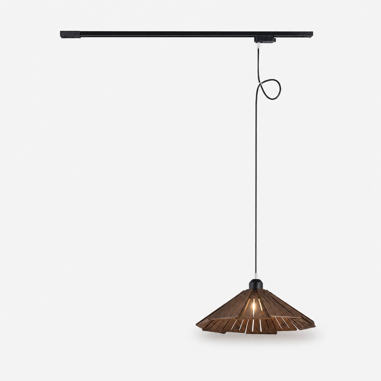 Walnut A single track wooden pendant light 35cm