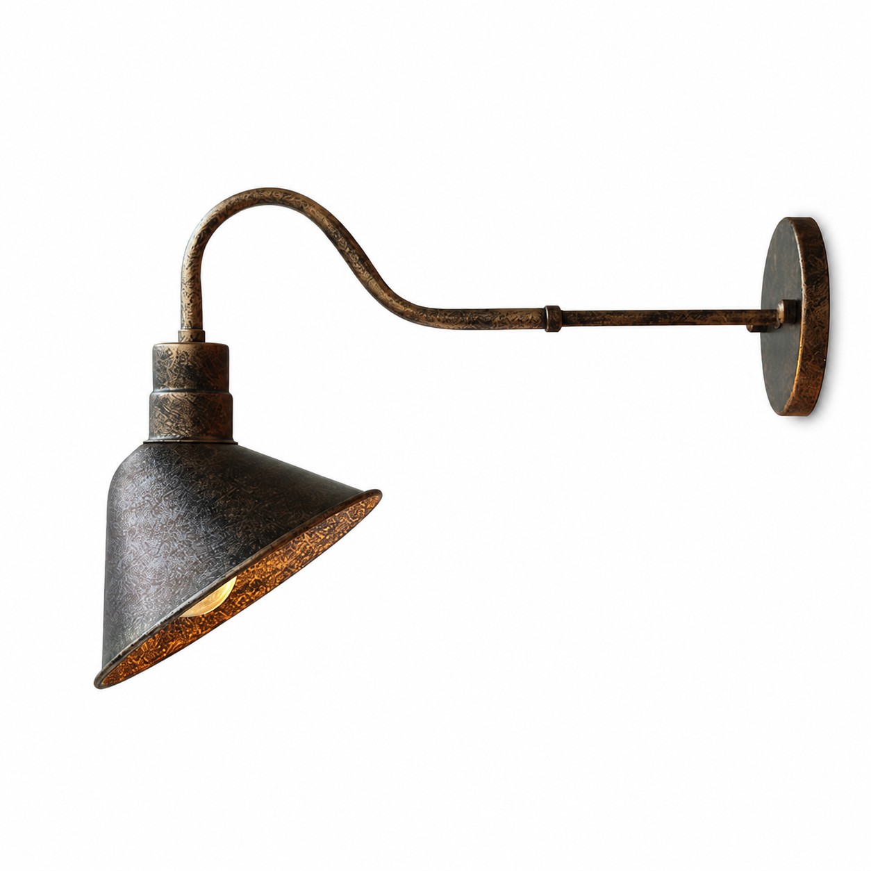 Cone shade outdoor wall sconce in antique brass finish