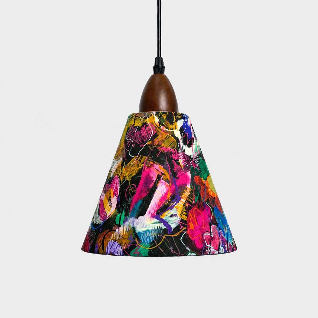 Medium painted floral cone pendant light front view