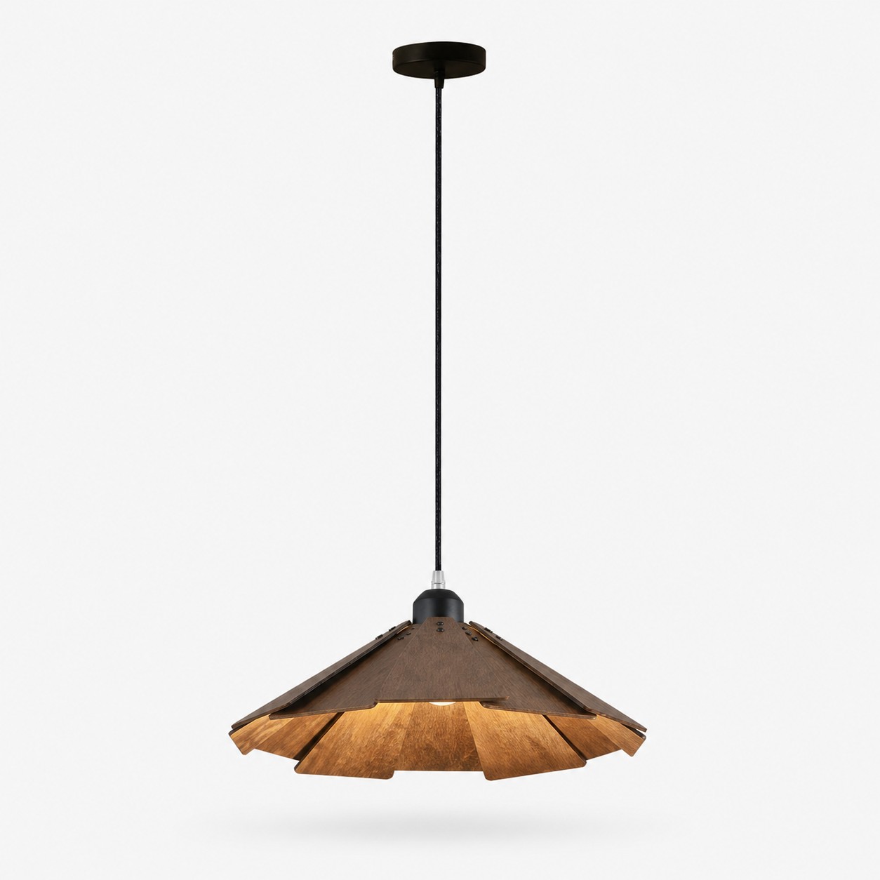 Walnut B style 40cm wooden pendant light