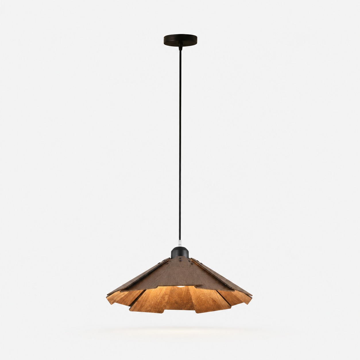 Walnut B style 35cm wooden pendant light