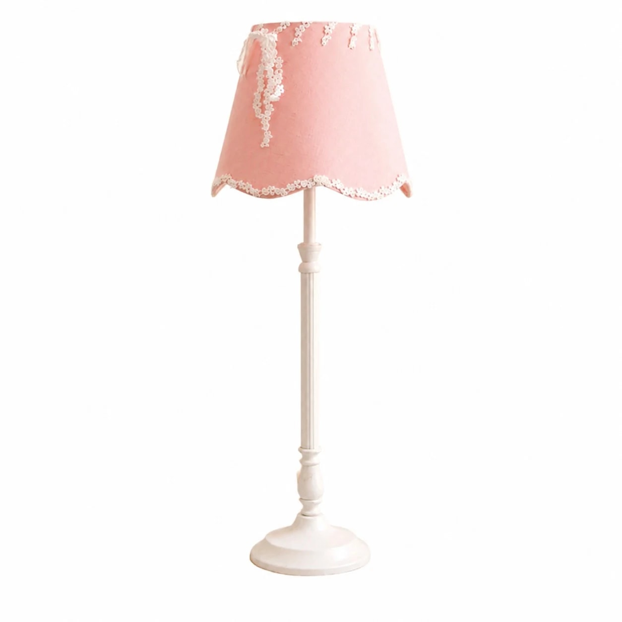 Soft pink fabric shade French country metal table lamp