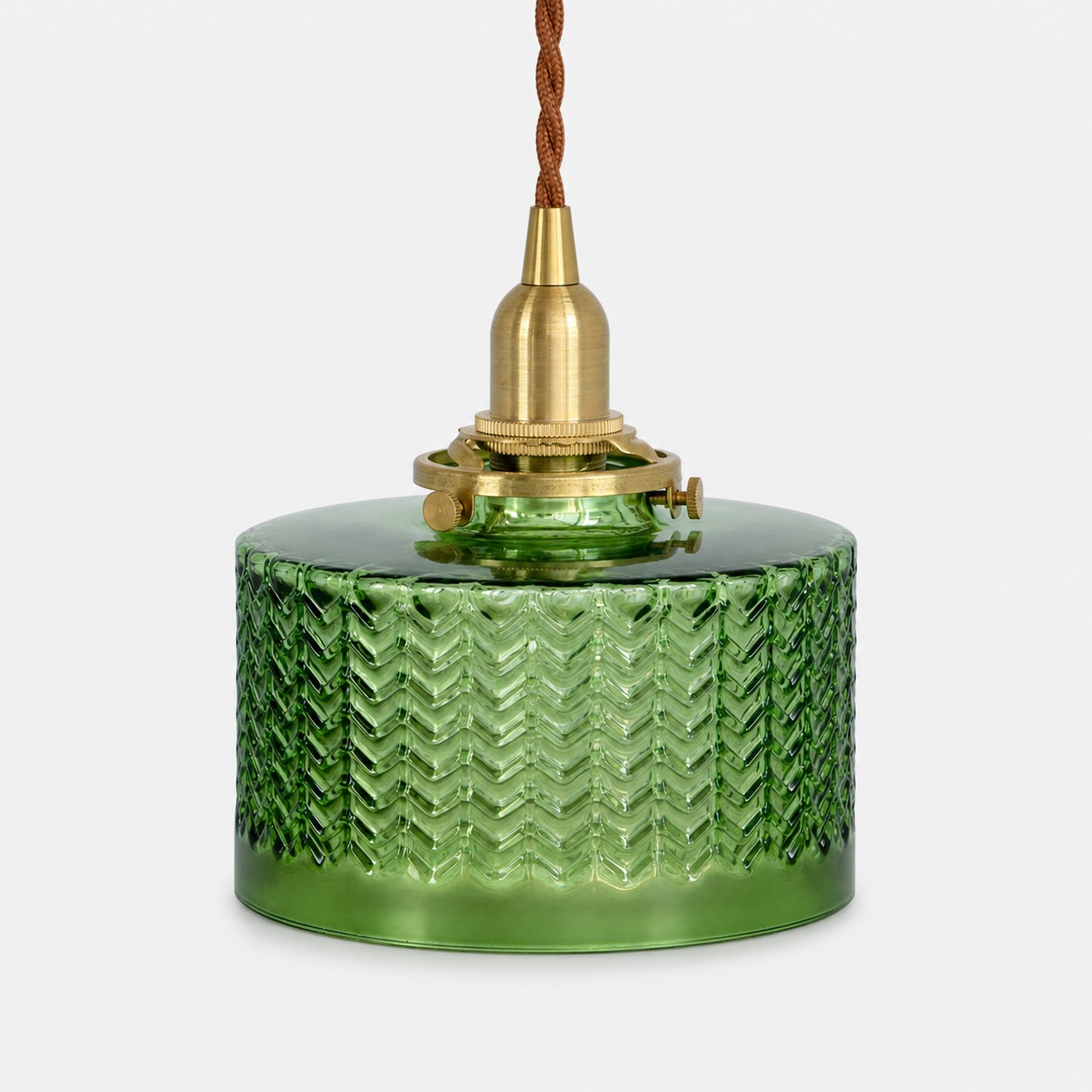 Complete emerald green textured glass pendant light