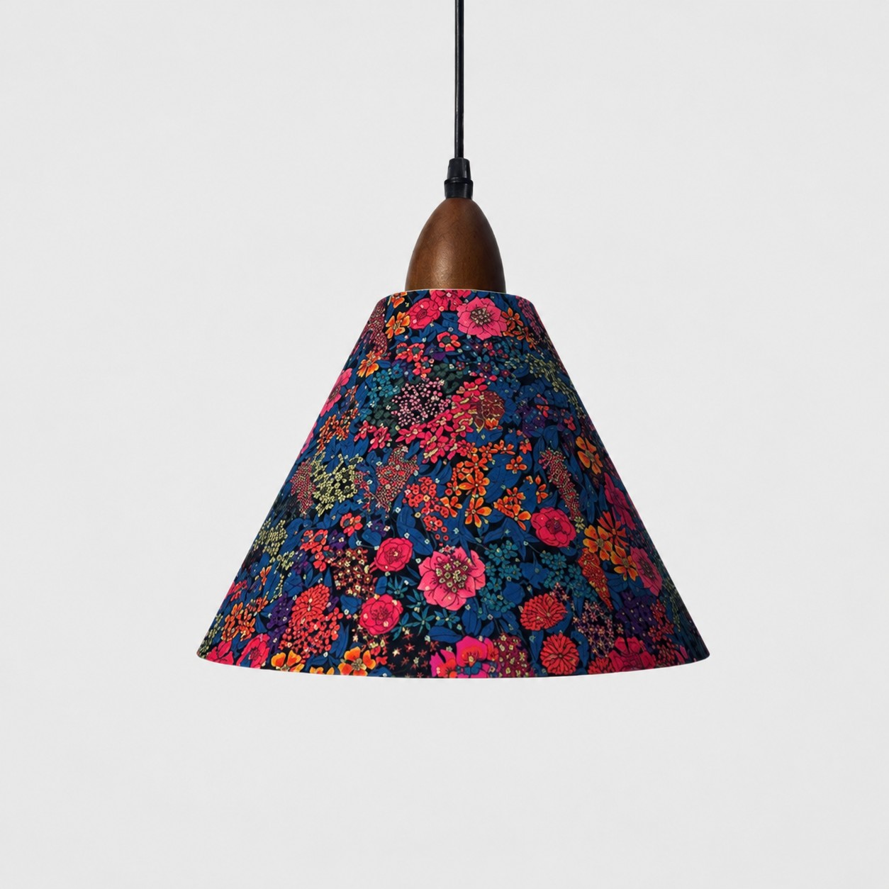 Medium gold foil floral cone pendant light front view