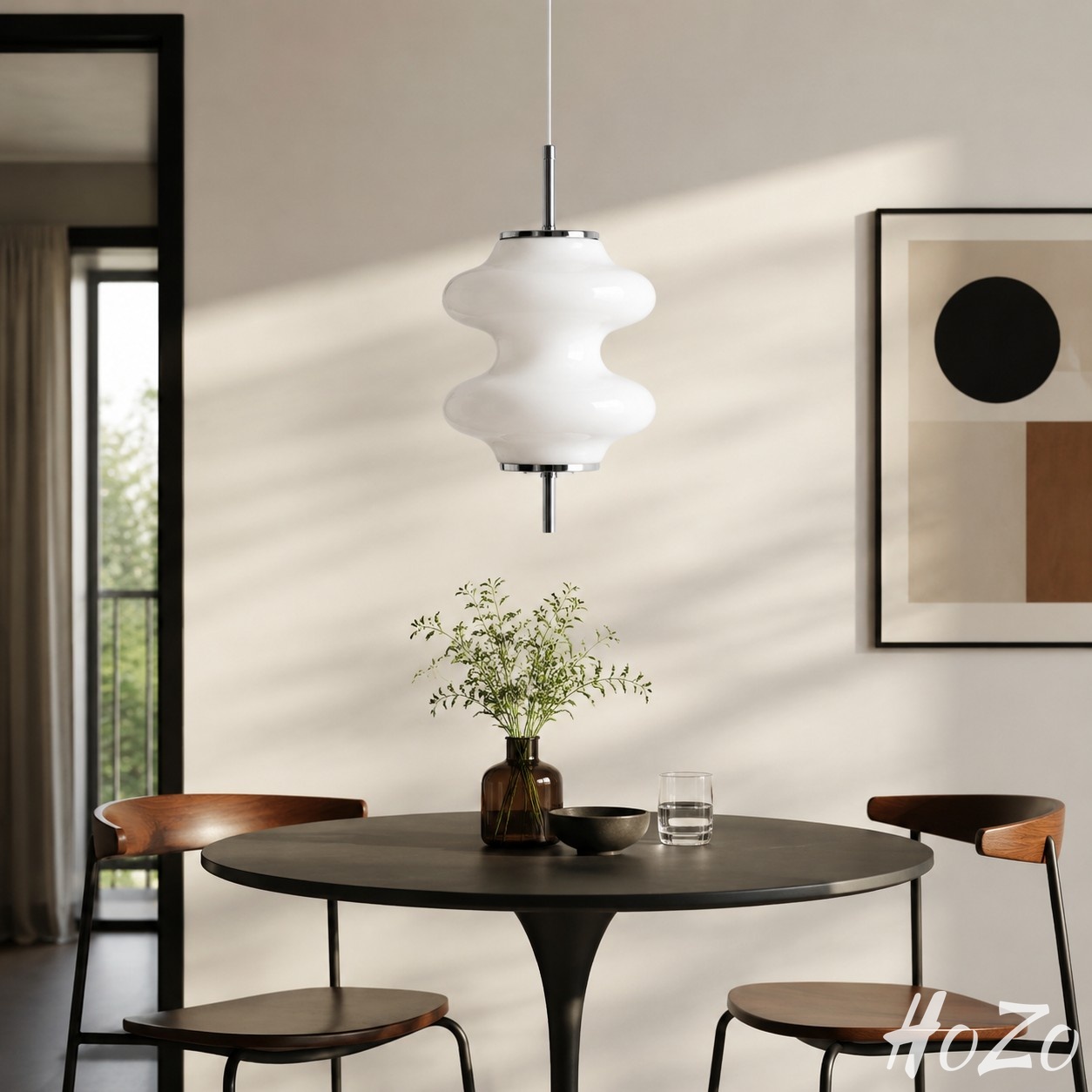 Lampada a sospensione Mallew Honeycomb Layered - Lampada a sospensione in vetro dal design moderno per sala da pranzo e camera da letto. Scena 1
