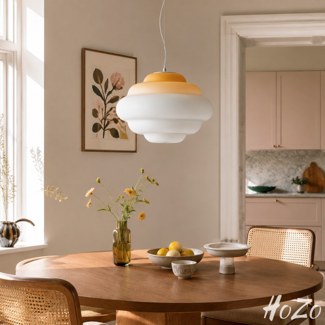 Lampada a sospensione Gossax a forma di nuvola in vetro - Stile nordico per sala da pranzo e isola cucina, scena 2
