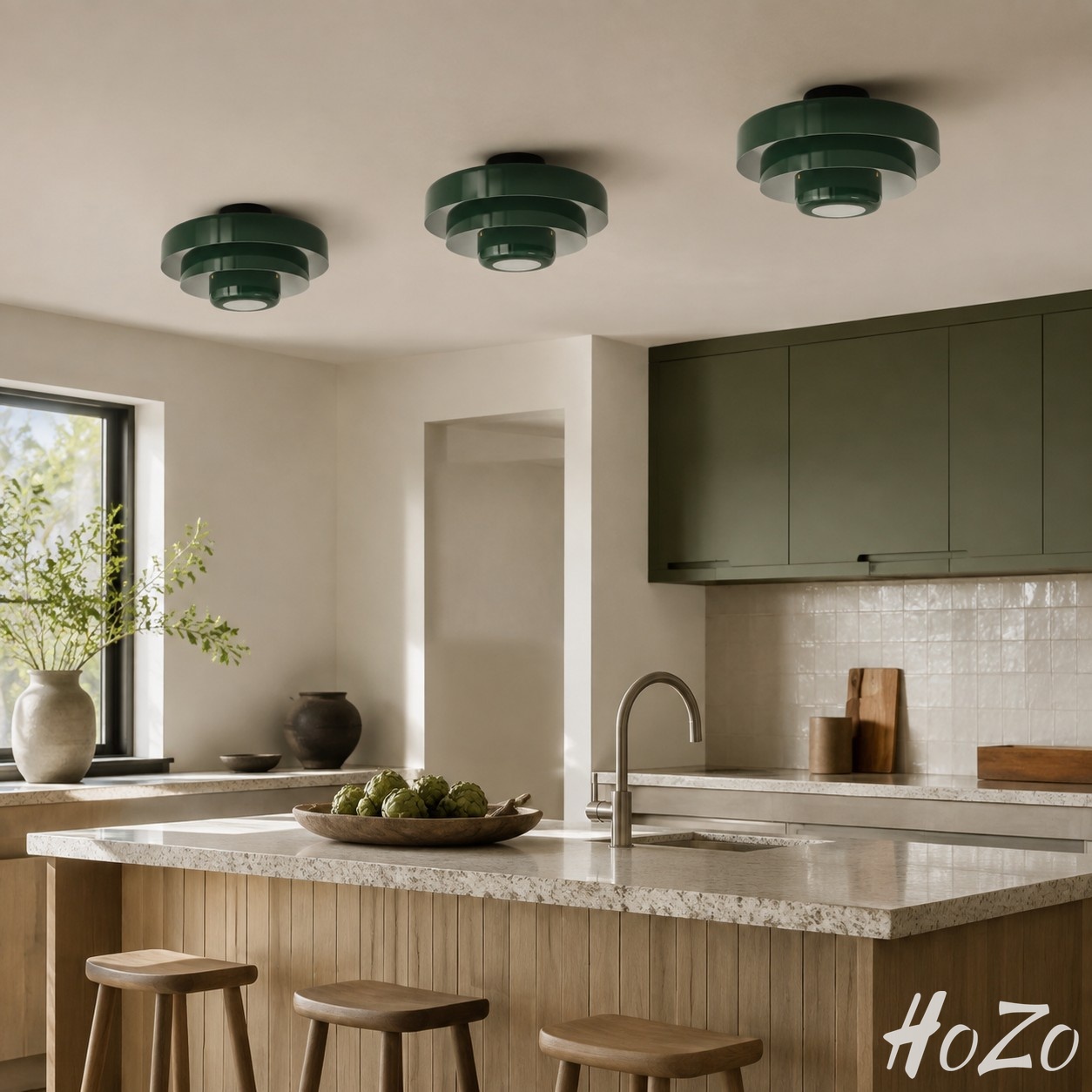 Veleora Bauhaus-geïnspireerde ronde plafondlamp – kleurrijke drielaagse lamp voor slaapkamer of eetkamer scène 3